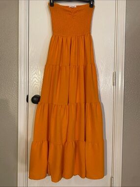 Strapless Tiered Maxi Dress in Orange
